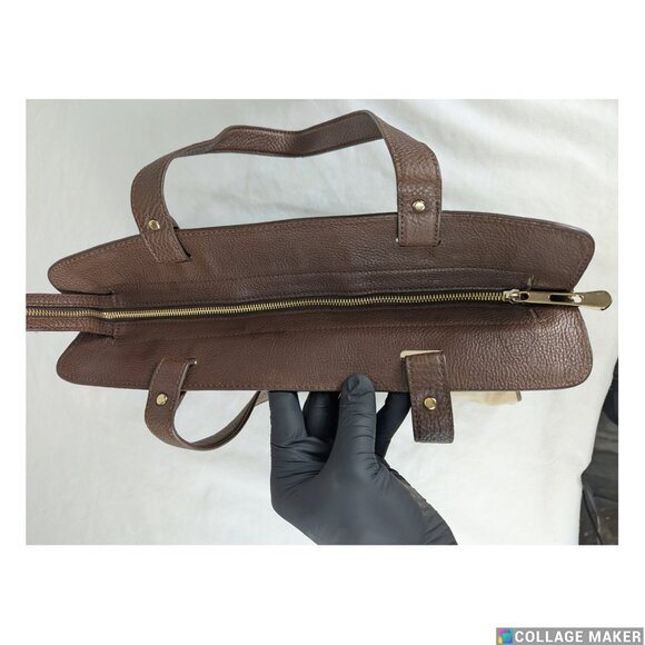 Authentic BURBERRY Beige Embroidered Tote Bag Brown Leather Canvas Logo Large - Picture 7 of 10